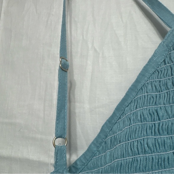 NWOT Lusana light blue linen dress midi ruched belted lined women’s size 8 - Picture 4 of 7